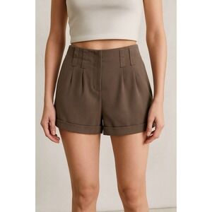 Vero Moda Olive Green High‎ Waist Pleated Cuffed Shorts Classic Casual US 4